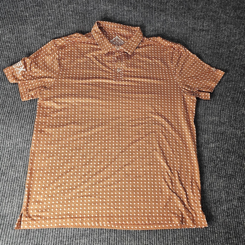 Burlebo Polo Shirt Mens LARGE Orange Texas APEX Logo Golf Short Sleeve